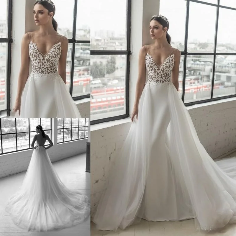 

Sexy Julie Vino Mermaid Wedding Dresses V Neck Backless Wedding Gowns Appliqued Plus Size Boho Beach Wedding Dress