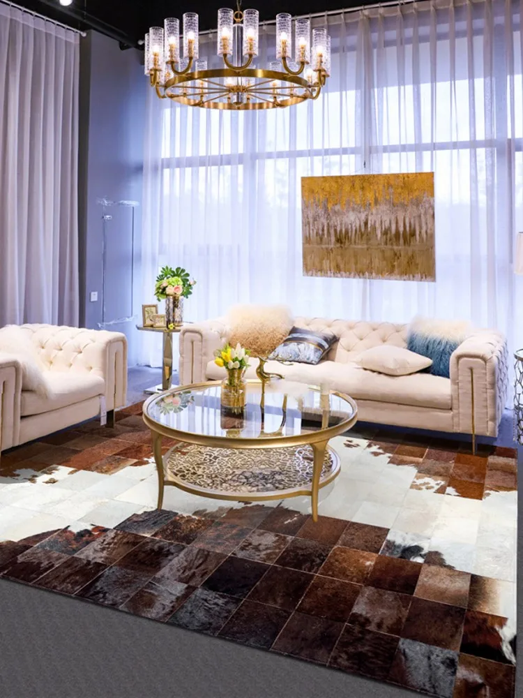 

2021 New Hand Stitching Cowhide Rectangle Carpets, The Sitting Room The Bedroom Rugs,Sofa Geometric Custom Large Carpet.