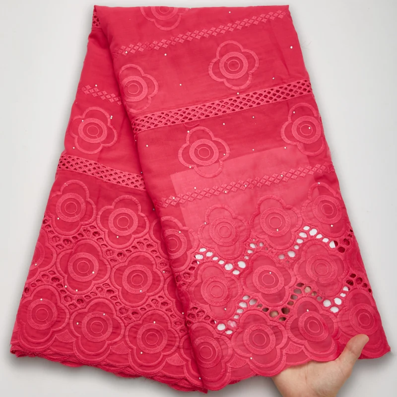 

African 100% Cotton Lace Fabric Embroidery Swiss Voile Lace Fabric With Stones African Dry Lace Fabric For Party Dress Sew Y2617