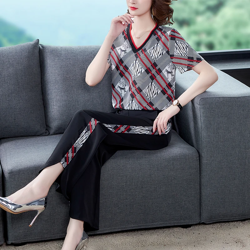 Комплект женский Повседневный из двух предметов топ с коротким рукавом и широкие