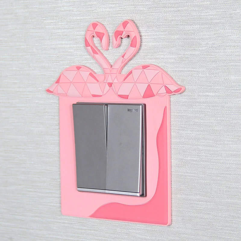 

Cute cartoon Pink swan zebra switch cover wall stickers kawaii Girl's room decor silicone 3D Animal light switch stickers