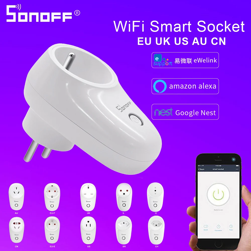 Смарт розетка Sonoff S26 Беспроводная с поддержкой Wi Fi вилкой US/UK/CN/AU/EU/IL/CH/IT/BR|Модули