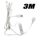 Удлинительный кабель-гирлянда, 3 м, USB, евровилка, 220 В, американская вилка, 110 В, С переключателем для помещений и улицы, Рождественская гирлянда со светодиодной подсветильник кой