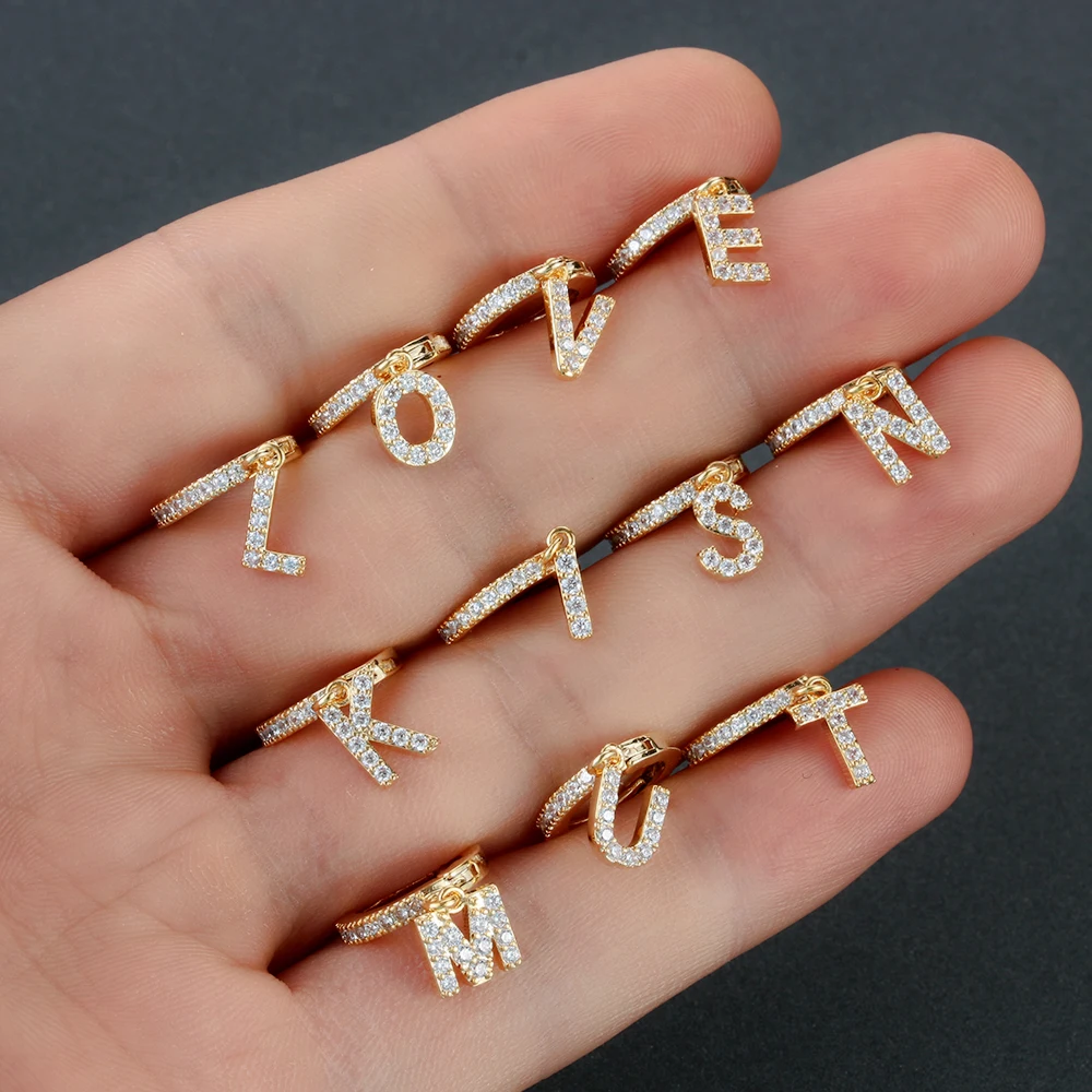 1pc Letter CZ 26 Initial Charm Dangle Drop Earring Girls Hoop Earrings Personalized Name Alphabet Gold Silver | Украшения и