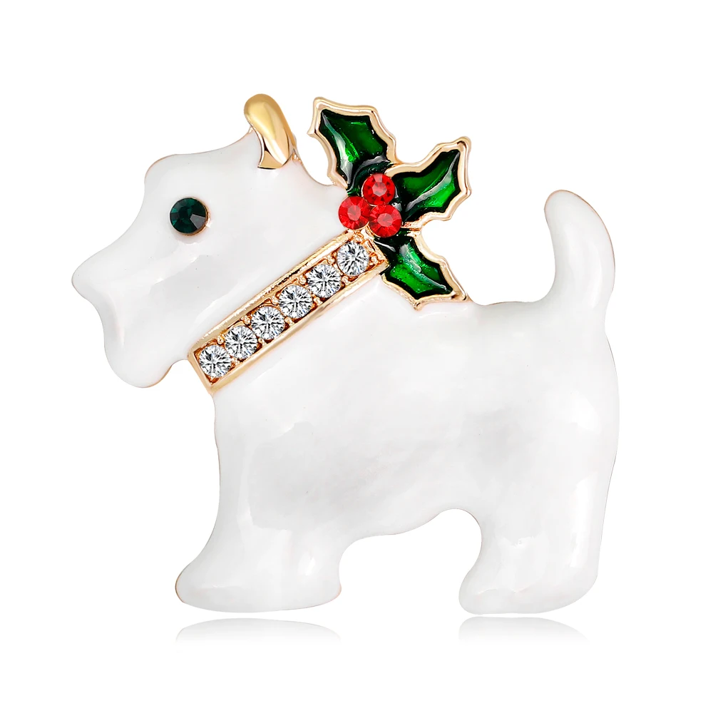 Черно-белый эмалированный Рождественский орнамент броши в форме собаки для