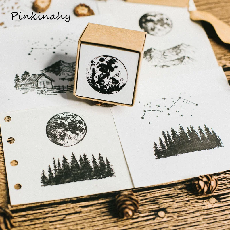 Винтажный лес Луна фаза фотоэлемент печать для скрапбукинга канцелярские