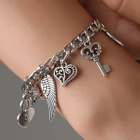 budrovky wings key pattern heart letter love six pointed star small pendant bracelet electroplated bracelet