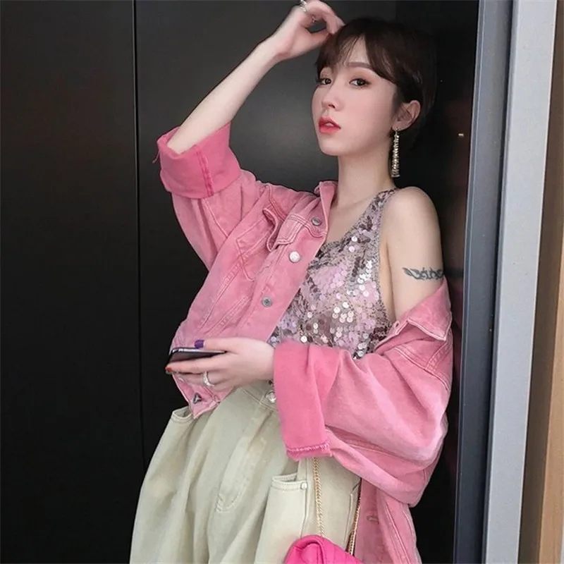 Куртка женская джинсовая в стиле оверсайз Повседневная Свободная верхняя одежда