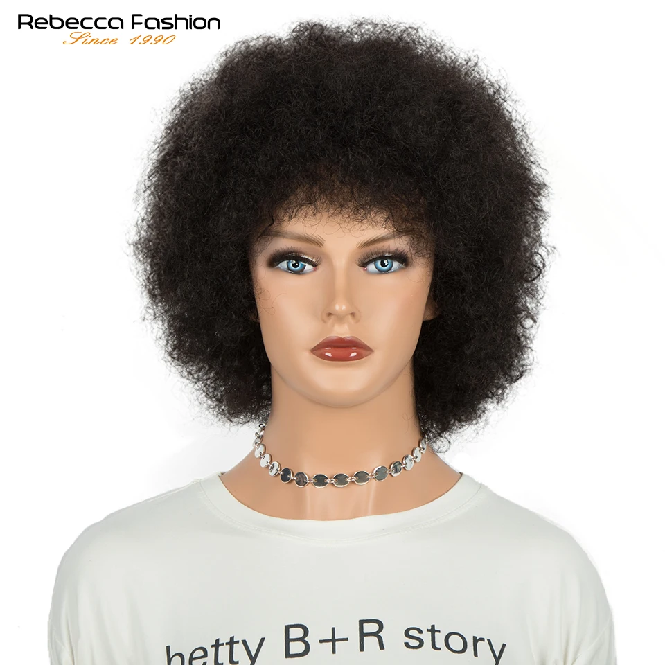 

Rebecca Afro Wig Women Short Fluffy Hair Wigs For Black Women Kinky curly Human Hair For Party Dance Cosplay Wigs With Bangs