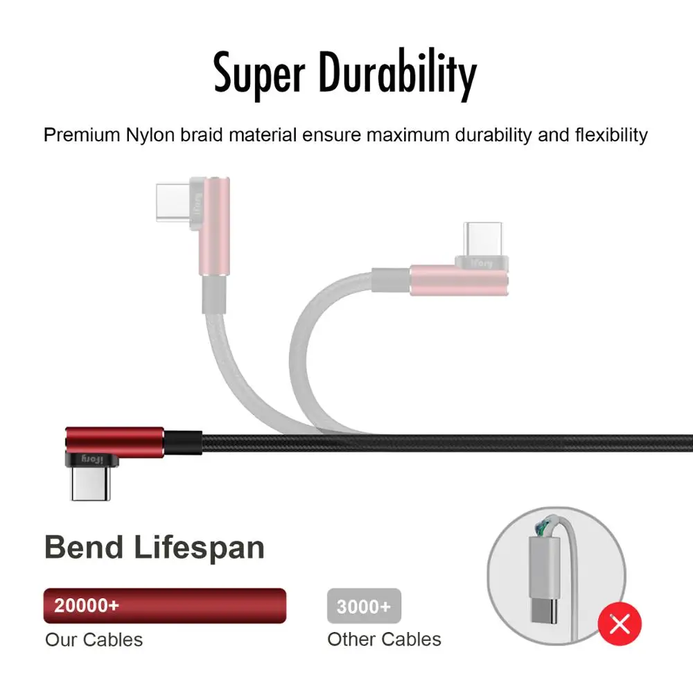 Зарядный кабель iFory USB C 3 фута 90 градусов L QC 0 Micro Type-C в нейлоновой оплетке для Huawei