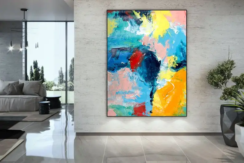 

Blue Yellow Abstract Painting On Canvas Artwork Oil Paintings Acrylic Textured Painting Modern Art Extra Large Wall Art Knife