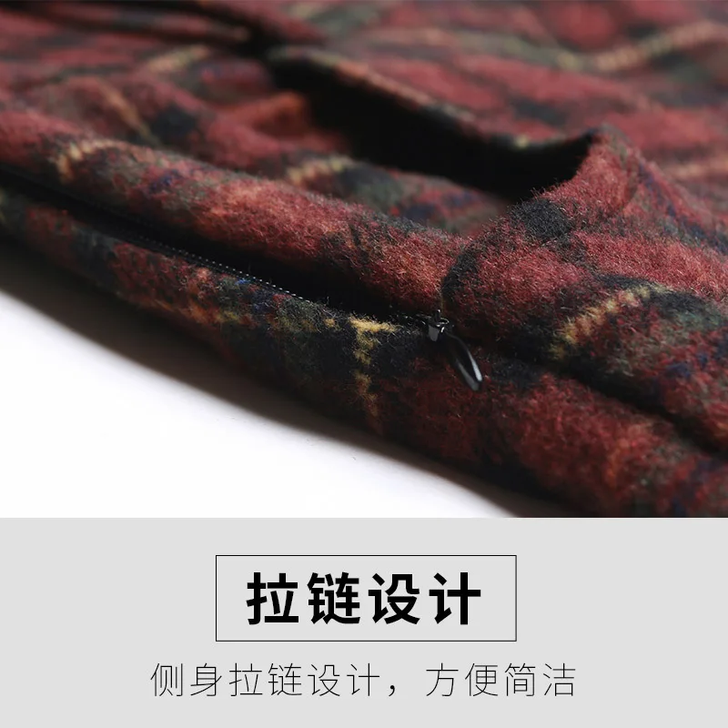 Woolen Skirts Plus size M-4XL Autumn Winter Vintage Plaid Wool Skirt Women Midi Long Elegant A Line Large Size | Женская одежда