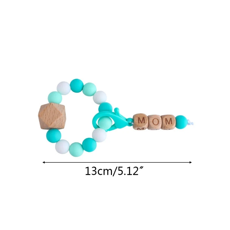 

Baby Beech Wooden Teether Infants BPA Free Silicone Beads Teething Soother Molar Lobster Clasp Pendant Rattle Toys