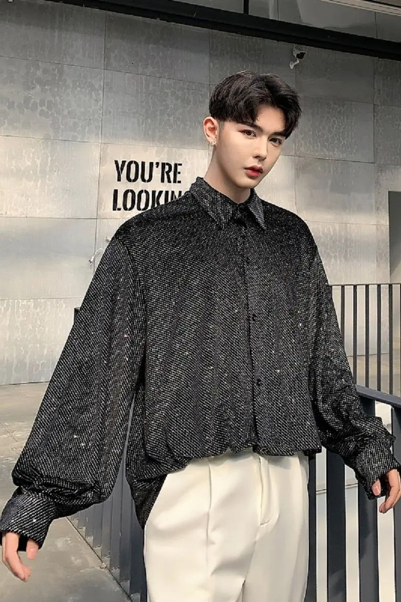 

2020 Spring And Autumn New Youth Popular Korean Bright Diamond Loose Temperament Long-sleeved Shirt Fashion Casual Shirt M-XL