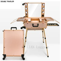 new trolley cosmetic case rolling luggage makeup toolboxdetachable foldable beauty box dressing table suitcase bag professional