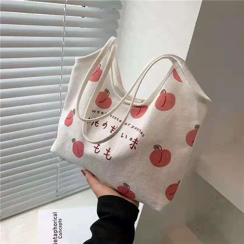 Tote Bags Shoulder Bags For Women Fruits Peaches Printed Korean Japanese 2021 College Style New Designer All-Match Handbags