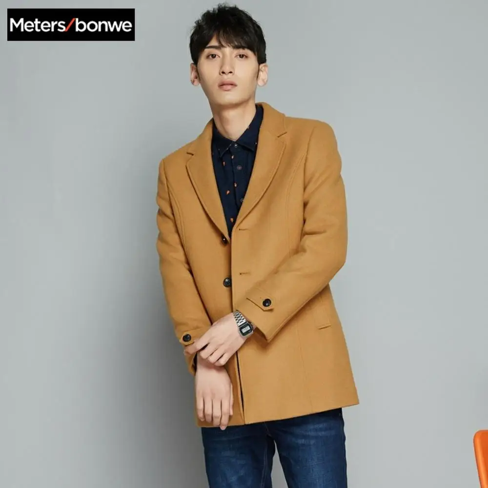 METERSBONWE зимнее повседневное мужское шерстяное пальто однотонное корейские