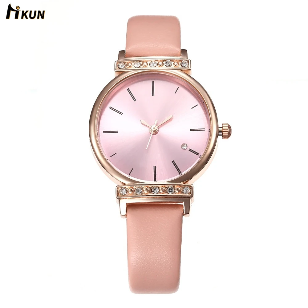 Женские Модные кварцевые часы кожаный ремешок для часов повседневные