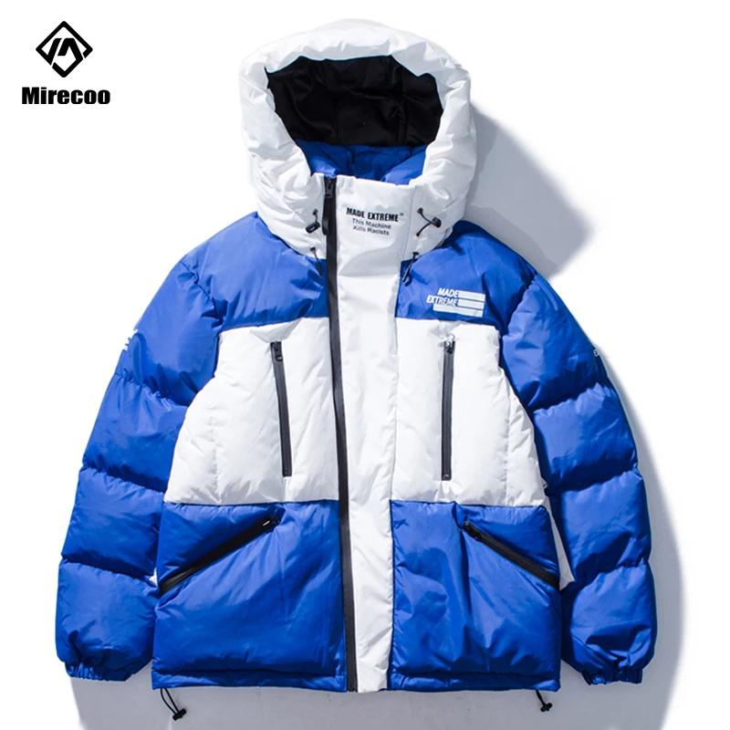 Пуховик Mirecoo мужской зимний парка с капюшоном и надписью ветрозащитная верхняя