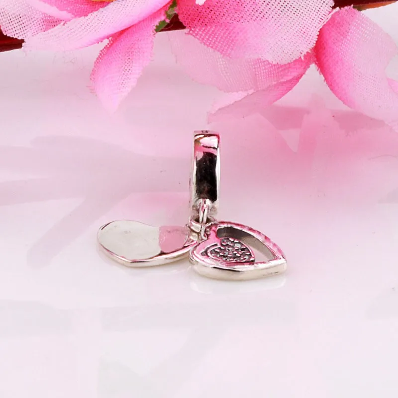 

Original 925 Sterling Silver Charm New Heart With Crystal Pendant Fit Pandora Women Bracelet & Necklace Diy Jewelry