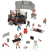 wrestling club wrestler athlete gladiator model doll warrior toy set with fighting station and cage arena ring gift for children