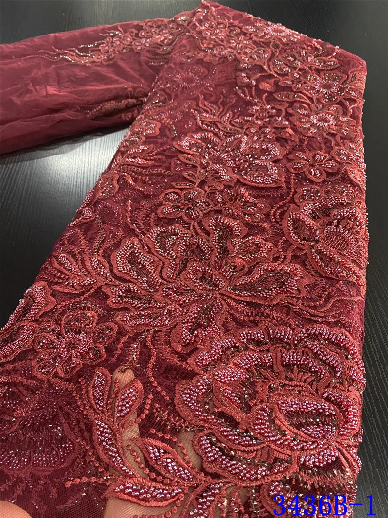 NIAI вышивка Африканский французский Тюль Кружева Ручной работы Бусины кружева