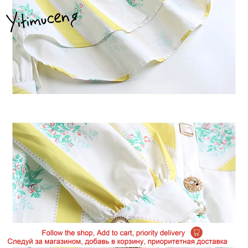 

Yitimuceng Floral Printing Blouse Women Button Shirts Loose New Spring 2021 Fashion Clothes Puff Sleeve Single Breasted Tops