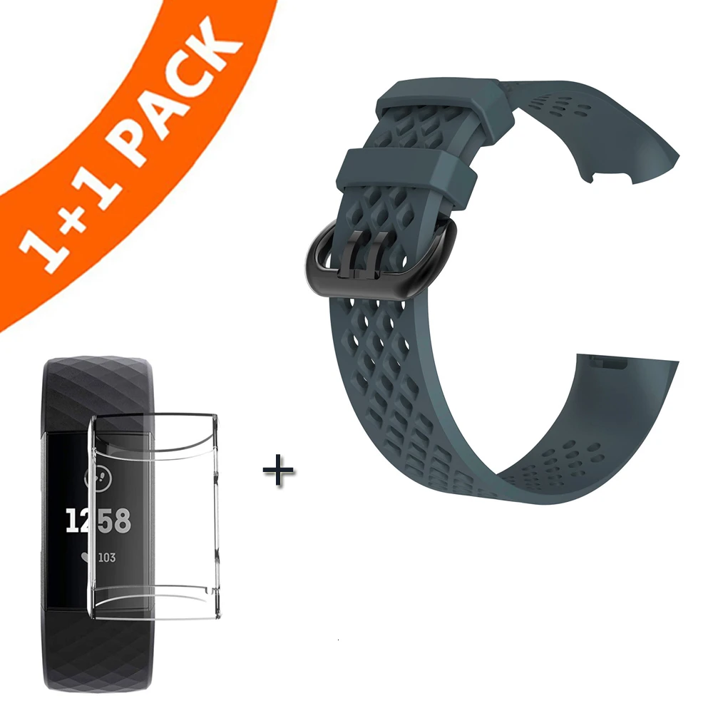 

Strap For Fitbit Charge 3 Band Silicone Replacement Wristband For Fitbit Charge 3 With TPU Case Protective For Fitbit Charge 3