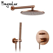 Brass Brushed Rose Gold Shower Bathroom Faucet Ceiling Wall Arm Diverter Mixer Handheld Spray Sets With 8-12" Rian Shower Head