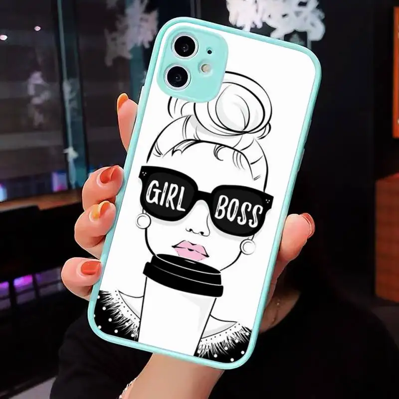 

Boss Girl Lady Pattern Phone Case For iPhone 12 11 Mini Pro XR XS Max 7 8 Plus X Matte transparent blue Back Cover