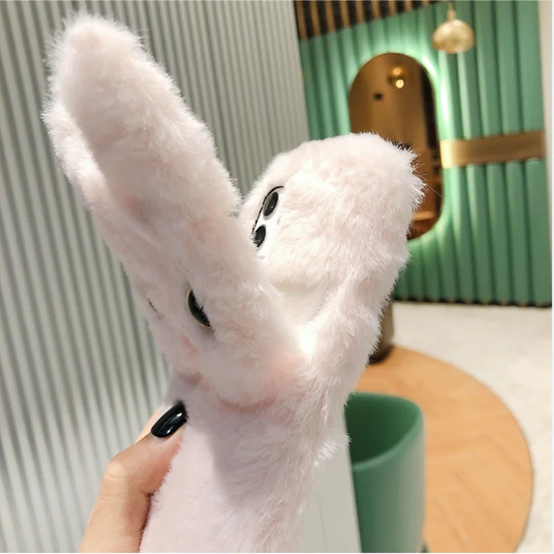 

PSmart2021 Cute Plush Cat Case Pure Colour Furry Fluffy Silicone Cover For Huawei P Smart 2021 Fur Animal Phone Bag 6.67inch