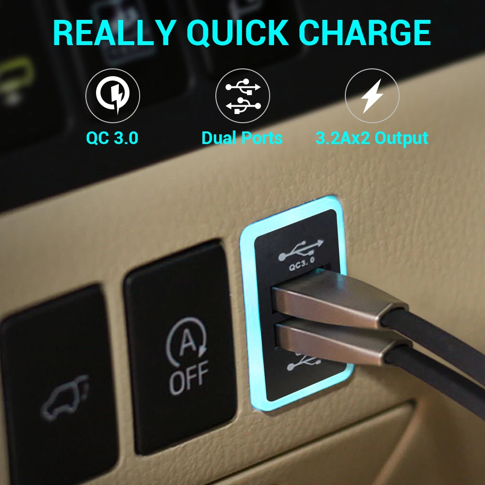 Быстрое зарядное устройство MICTUNING автомобильное с двумя usb портами 6 4 А 12 24 В синий