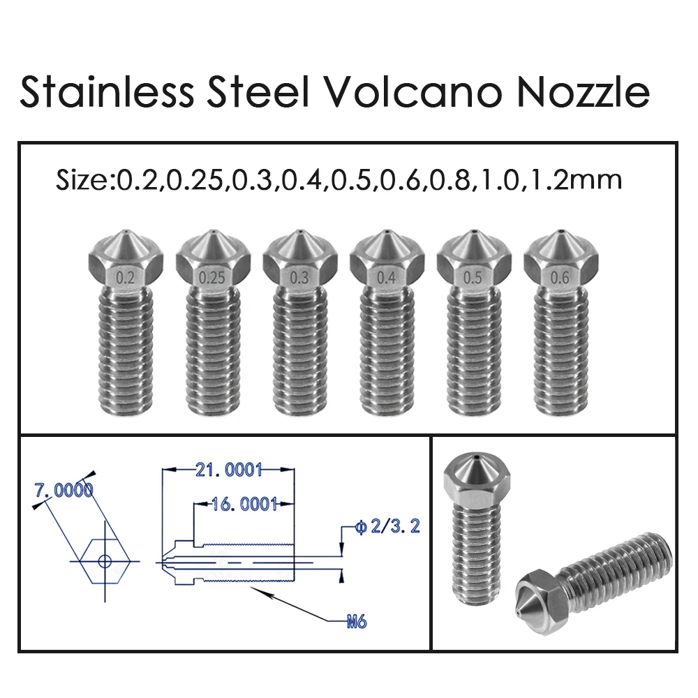Цельнометаллические сопла Volcano из нержавеющей стали для 3D принтера 0 2 мм 1