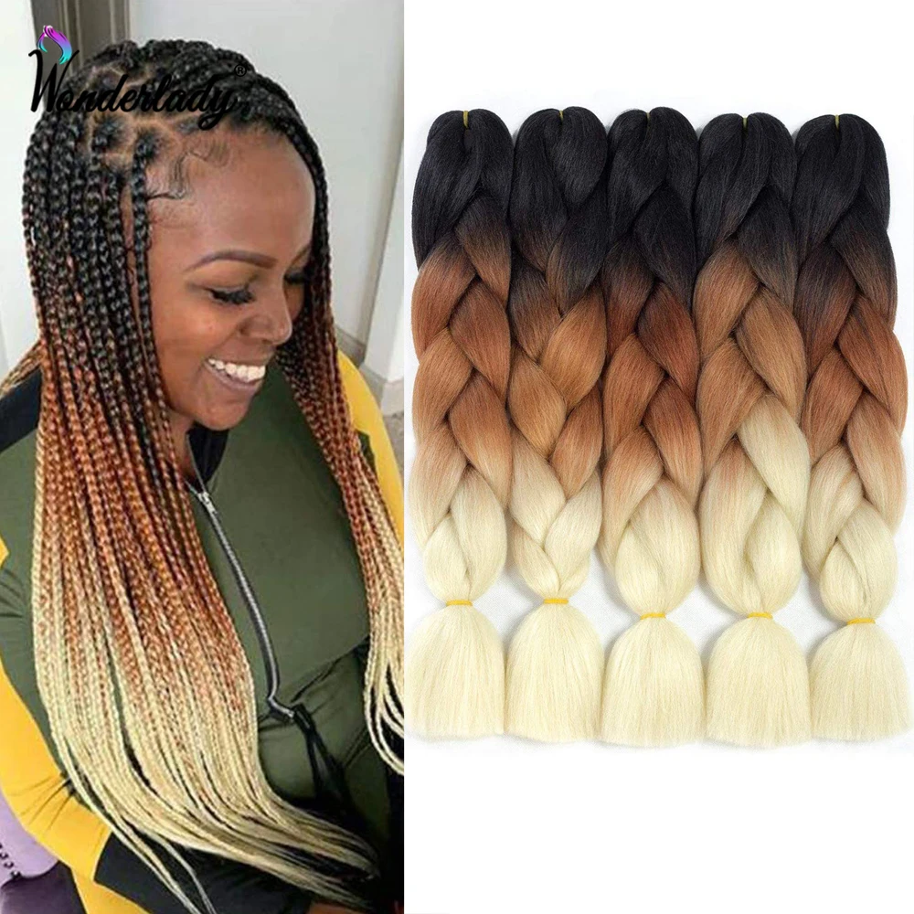 

WonderLady 3pcs/lot Jumbo Braids Synthetic Braiding Hair Extensions Pre Stretched Yaki Texture 24 Inches Ombre Twist Box Braids