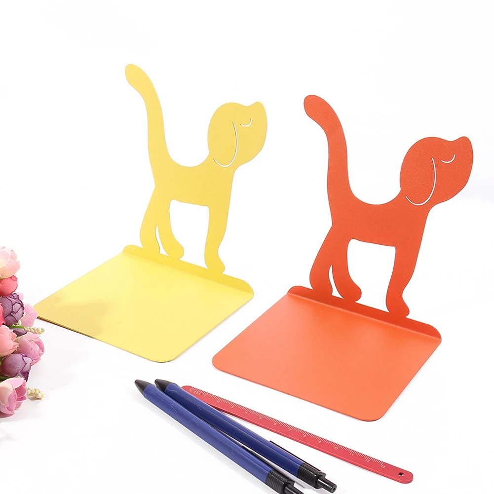 

1pair Reading Stand Dog Shape Office Desktop Home Gift Desk Organizer Puppy Metal Bookend Zinc Alloy Slip Resistance Solid Color