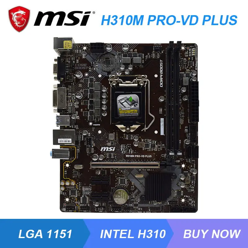

Материнская плата MSI H310M PRO-VD PLUS LGA 1151 Intel H310 для настольного ПК DDR4 32 Гб PCI-E 3,0 DVI HDMI USB3.1 Core i5 9600K i7 9700K процессоры