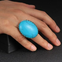 boho jewelry 2020 men women big natural stone silver color adjustable rings oval turquoises crystal bohemian style knuckle ring