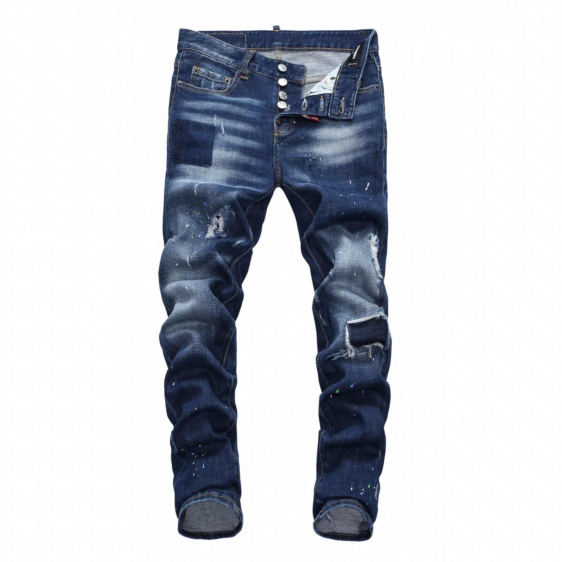 

2021New European Style mens dsqua brand Men straight denim trousers jeans Slim Paint printing blue hole zipper jeans for D2men