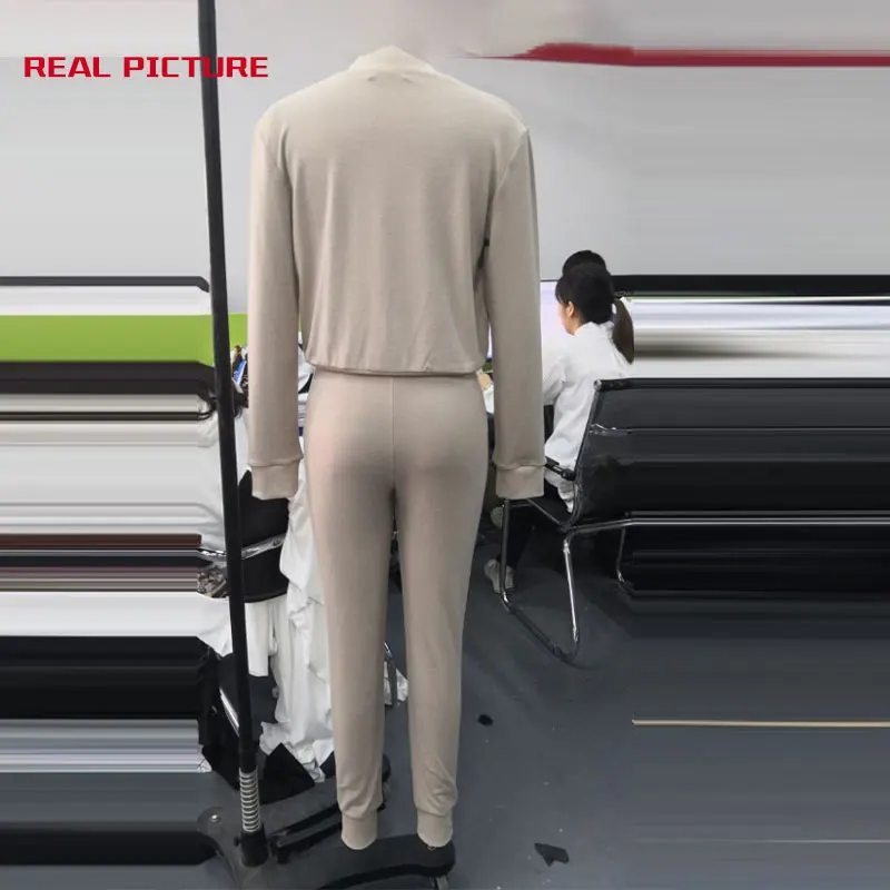 

Women 2 Piece Set Home Clothes Solid Zipper Female Homewear Sets Pockets Long Sleeve Soft Elastic Waist Casual Lady 2021 Spring