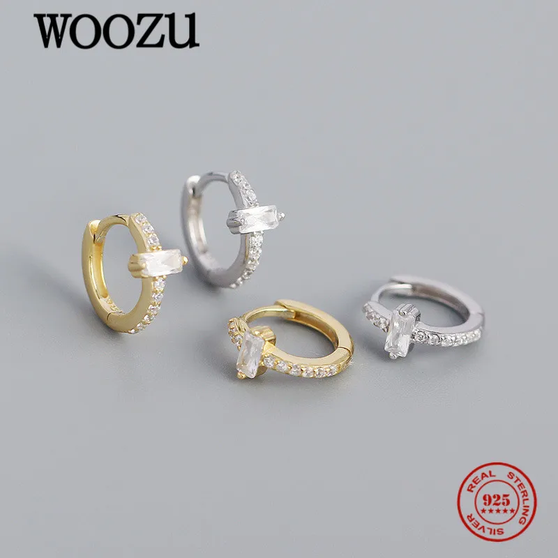 

WOOZU реальные 925 стерлингового серебра в богемном стиле квадратный со стразами серьги-кольца с цирконом, очаровательные женские вечерние в с...