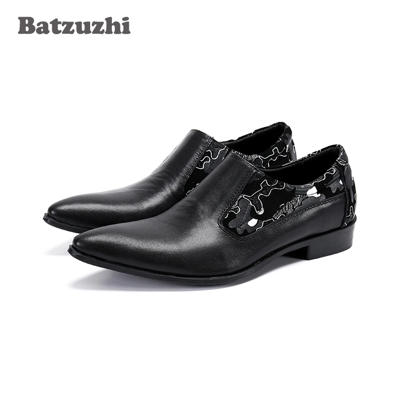 

Batzuzhi Formal Leather Dress Shoes Men Pointed Toe Black Genuine Leather Men Shoes Slip on Oxford Shoes for Men, Big Size EU46