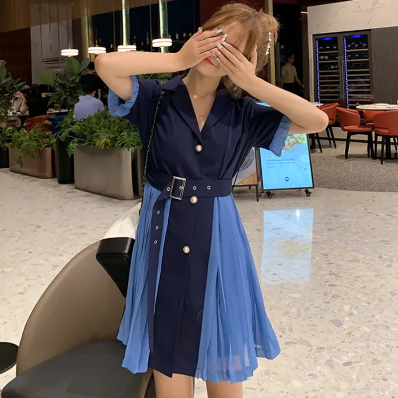 Женское Сетчатое плиссированное платье [EWQ] элегантное милое лоскутное с