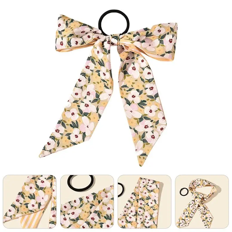 

Detachable Ribbon Hair Tie Ring Floral Hair Tie Retro Bowknot Hair Rope
