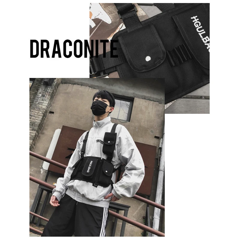 

Men Chest Rig Bag Women Waist Pack Hip Hop Shoulder Crossbody Man West Vest Chest Black Streetwear Bags