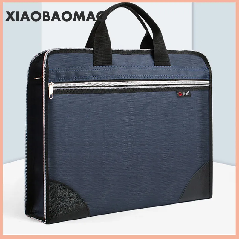 Portable A4 file bag zipper multi-layer business men handbag briefcase canvas office conference bag Increase size