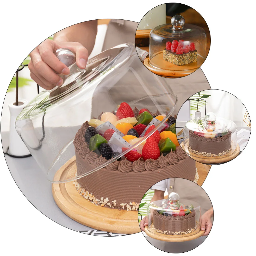 

1 Pc Practical Food Plate Simple Cake Plate Stable Cake Tray with Glass Cover