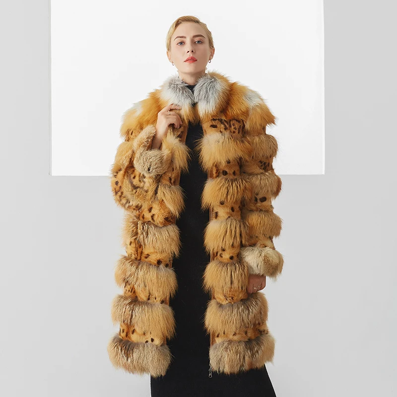 Женское зимнее роскошное фотопальто великолепное теплое Пятнистое длинное