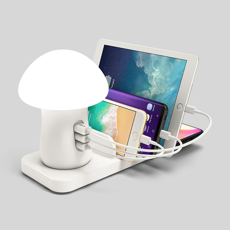 Multiple USB Phone Charger Mushroom Night Lamp Wireless Charging Station EU Plug for Mobile Phones | Электроника