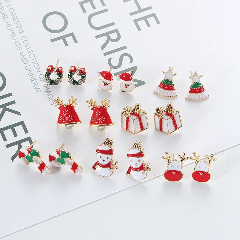 

Fashion S925 Retro New Creative Christmas Earrings Simple Santa Claus Gift Tree Elk Holiday Gift Stud Earring Trend