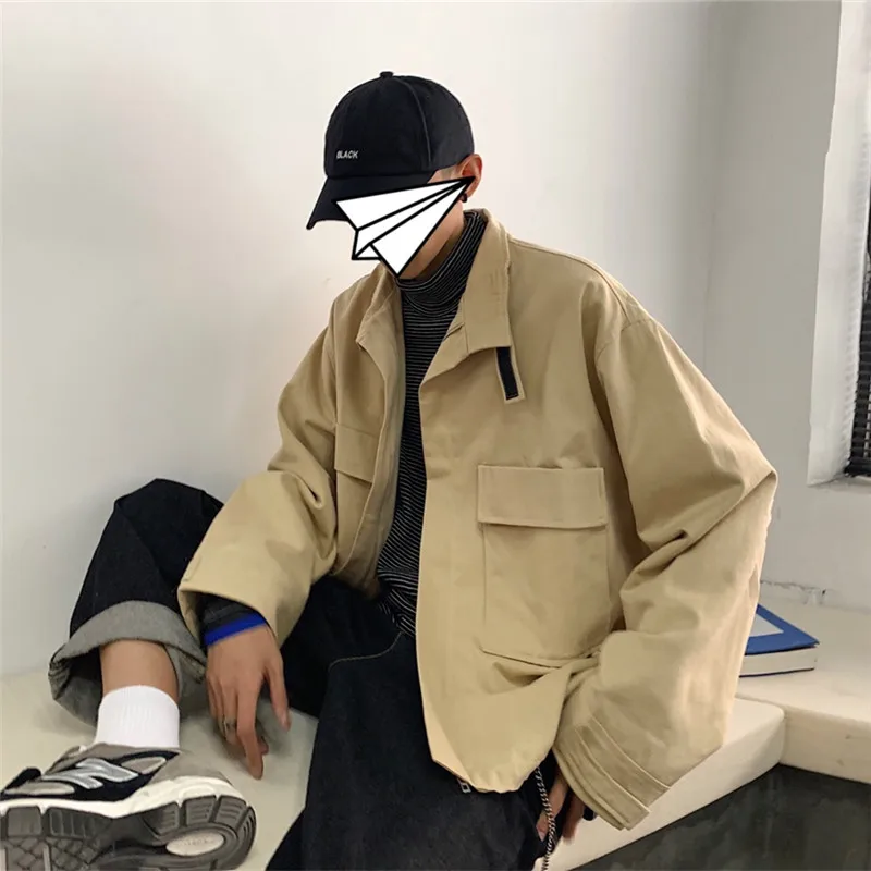 Мужская оригинальная рабочая одежда Свободное пальто цвета хаки/черного уличная